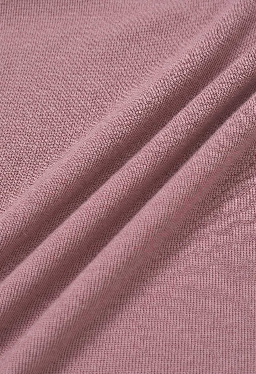 Organza Bowknot Neckline Knit Top in Dusty Pink