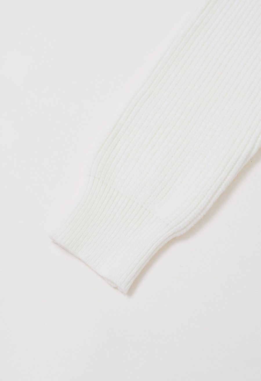Shimmery Velvet Tie Front Crop Knit Cardigan in White