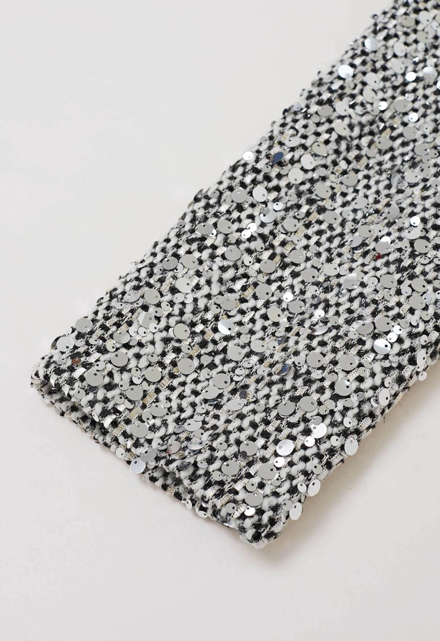 Silver Sequin Embellishment Tweed Jacket