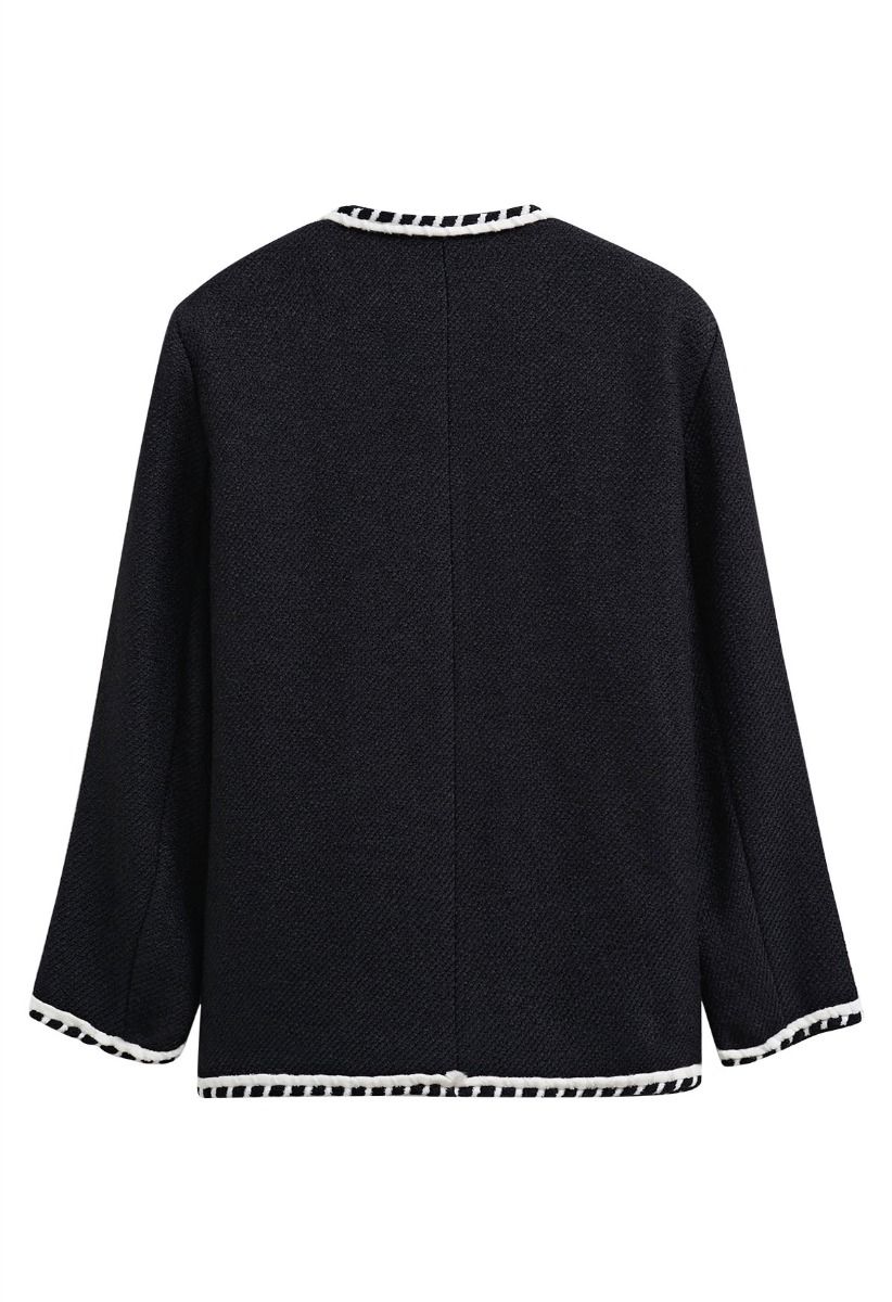Contrast Edge Buttoned Wool Tweed Coat