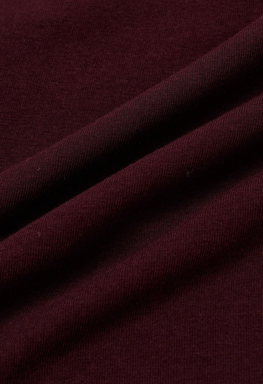 Faux-Wrap Ruched Top with Choker in Burgundy