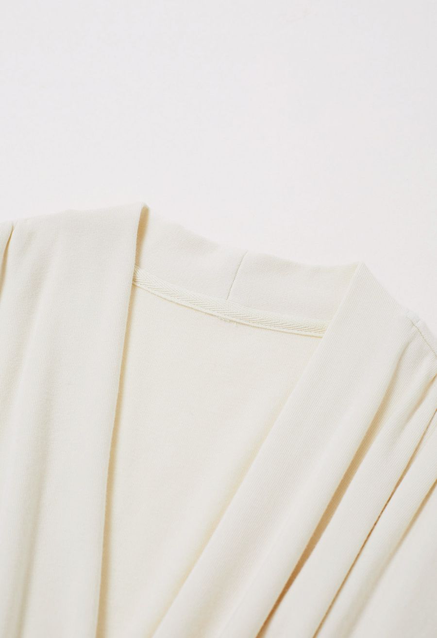 Faux-Wrap Ruched Top with Choker in Cream