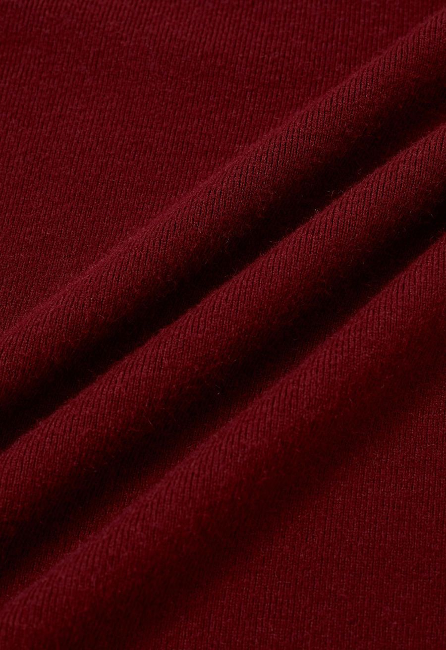 Turtleneck Gigot Sleeve Knit Top in Burgundy
