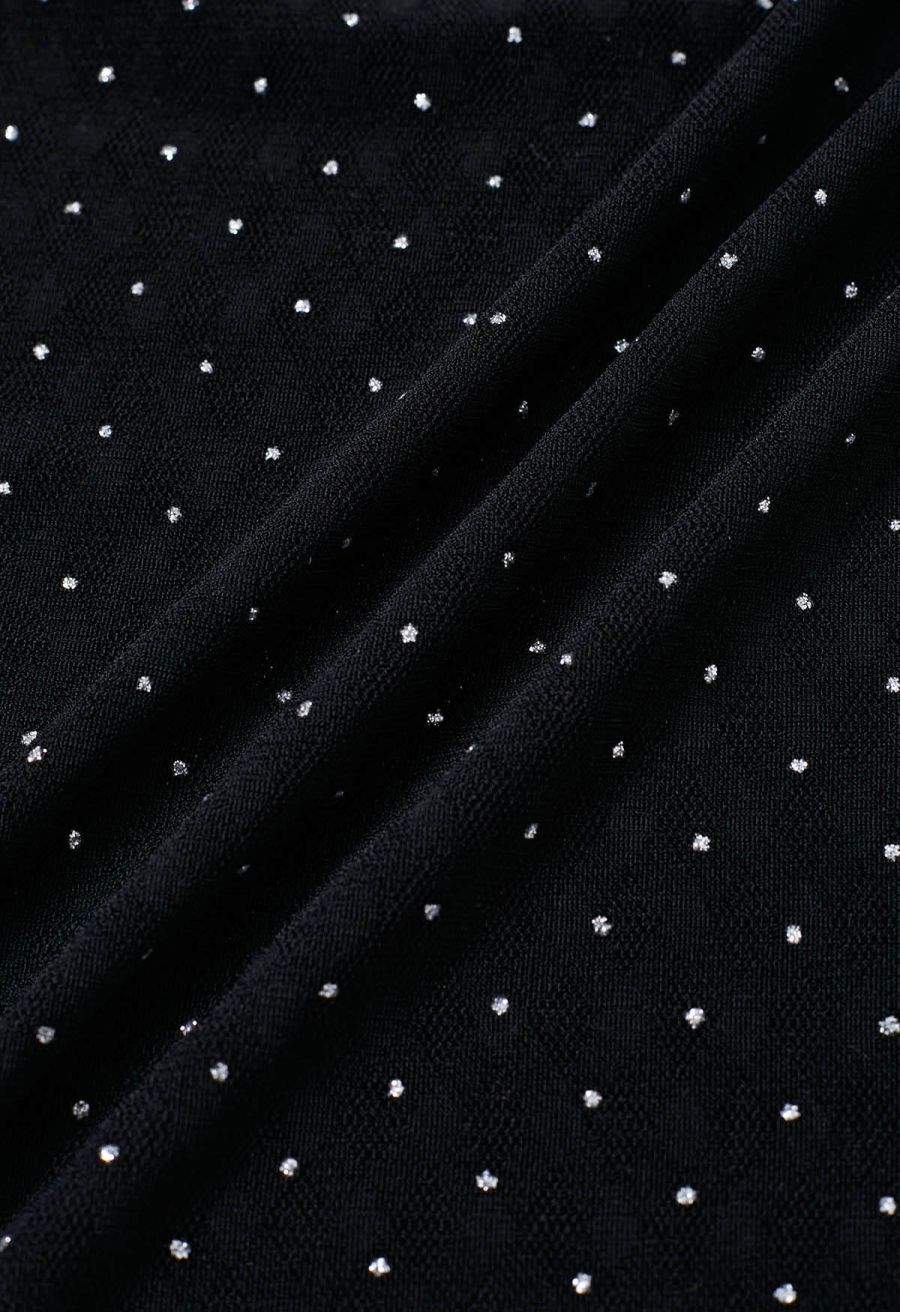 Shimmery Dots Mock Neck Fitted Top