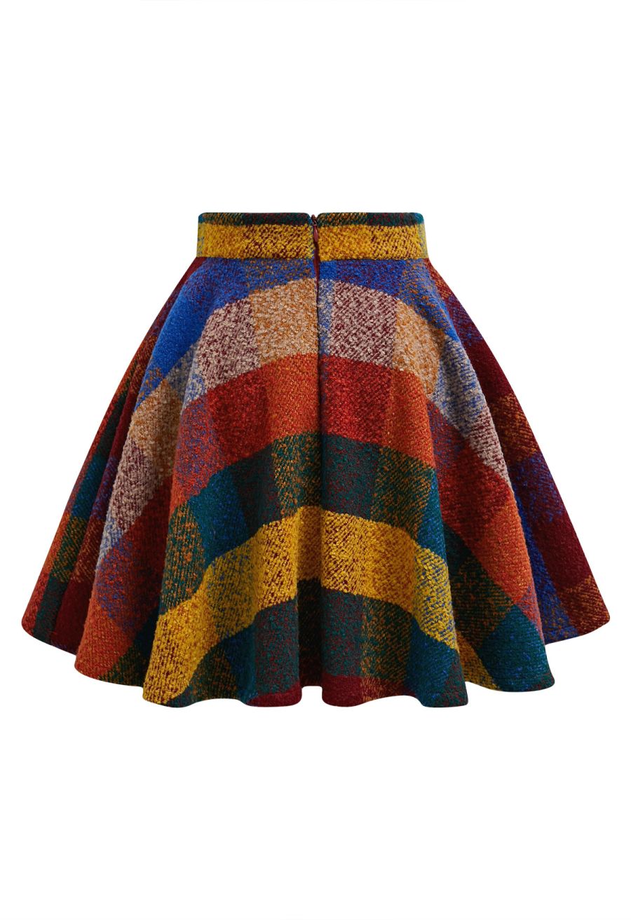 Chromatic Check Wool-Blend Flare Mini Skirt
