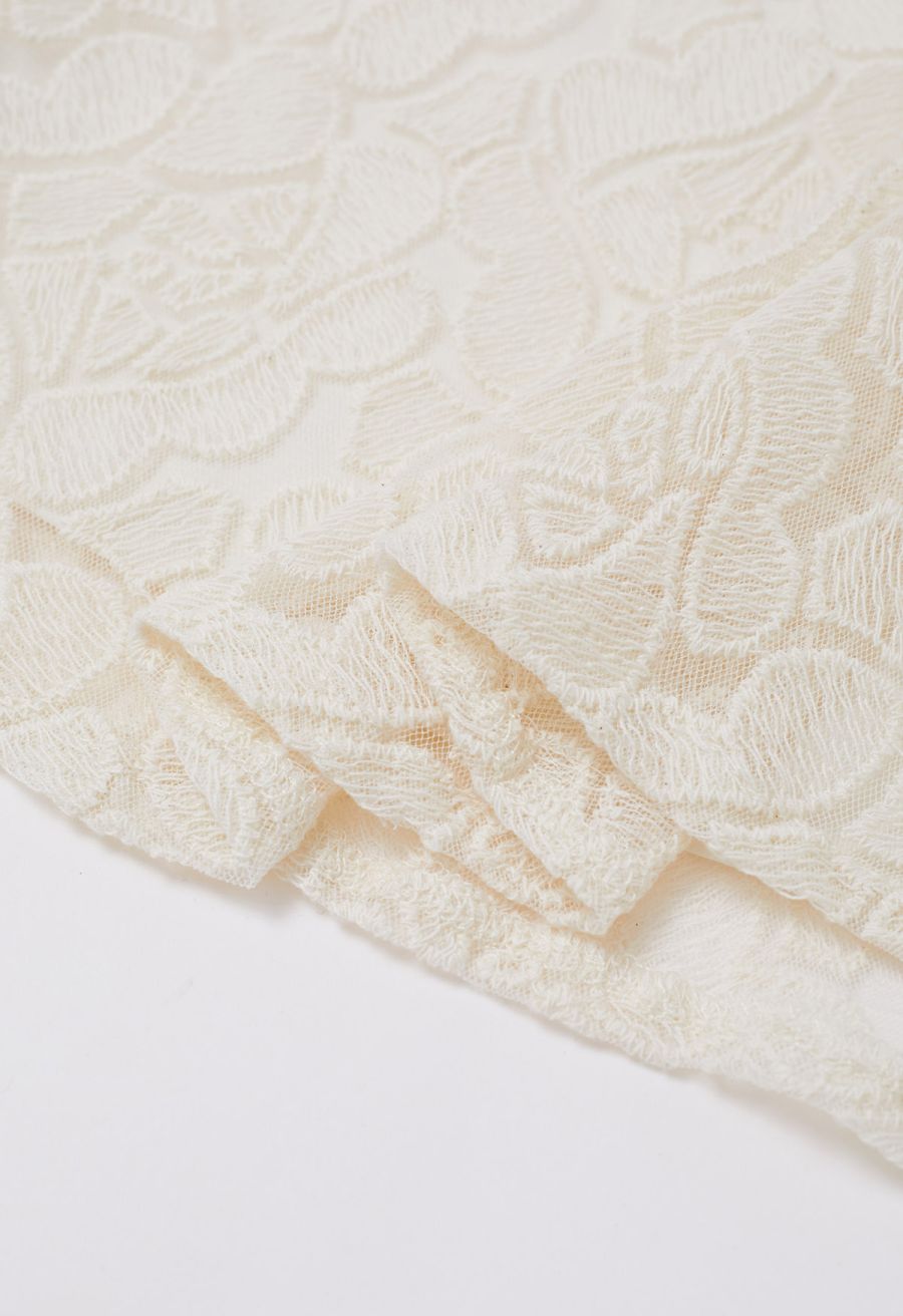 Scalloped Bowknot Neckline Embroidery Mesh Top