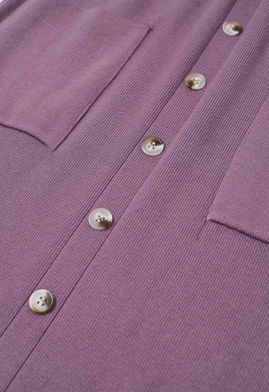 Button Trim Fringe Hem Knit Midi Skirt in Lilac