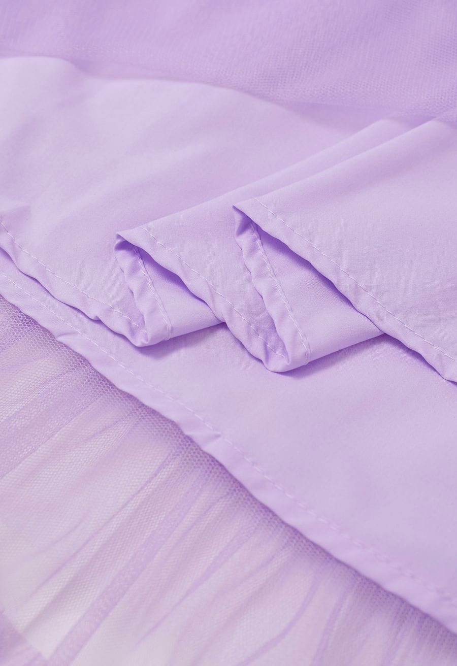 Ruffle Hem Double-Layered Mesh Maxi Skirt in Lilac