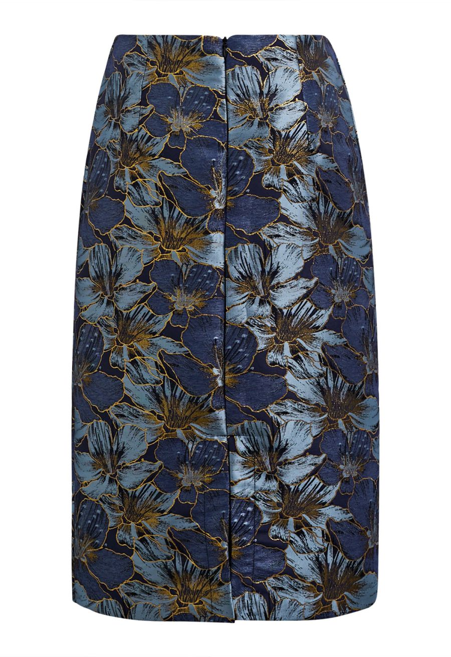 Opulent Bloom Jacquard Pencil Midi Skirt