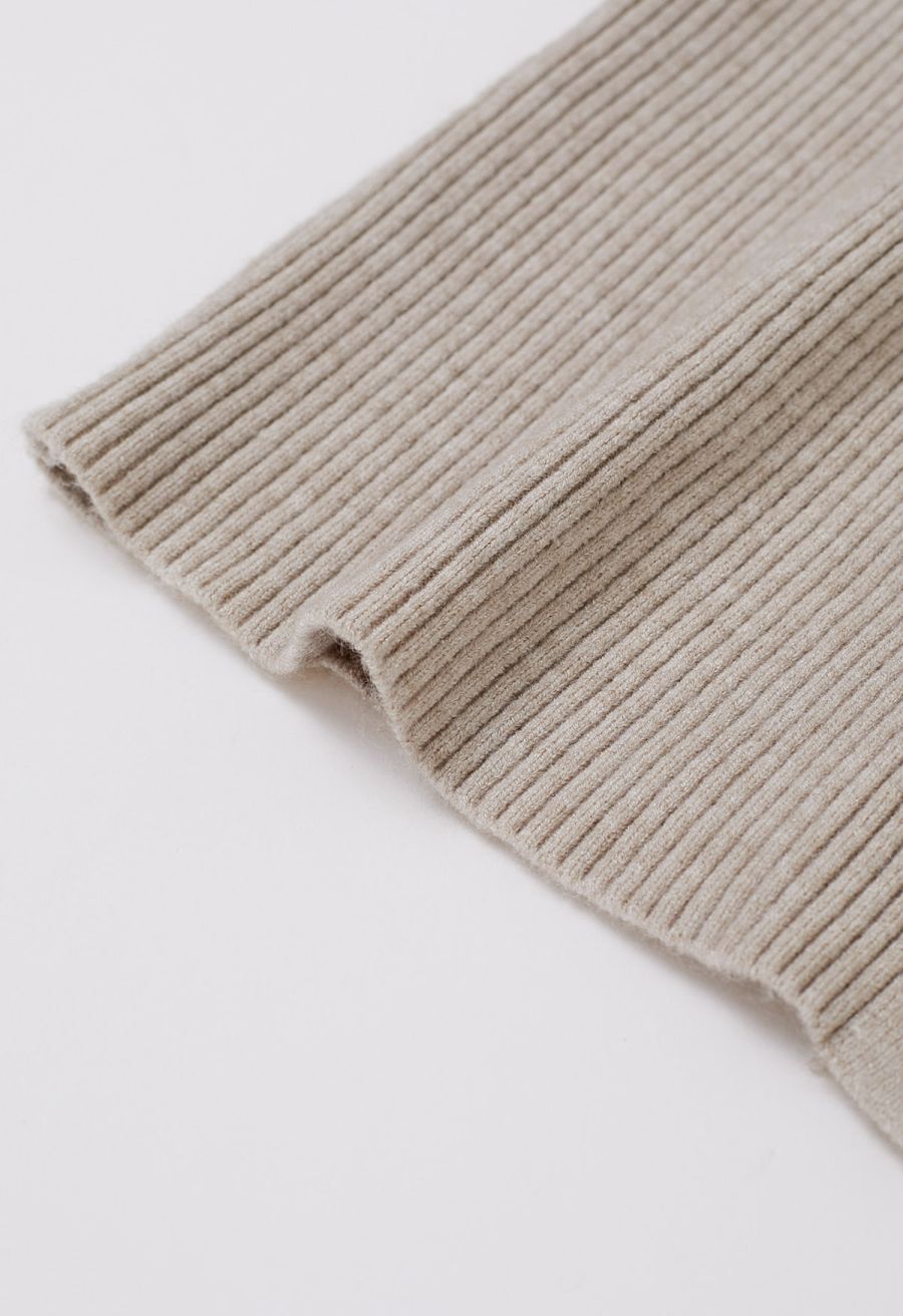 Chic Sense Button-Up Ribbed Knit Cardigan in Oatmeal