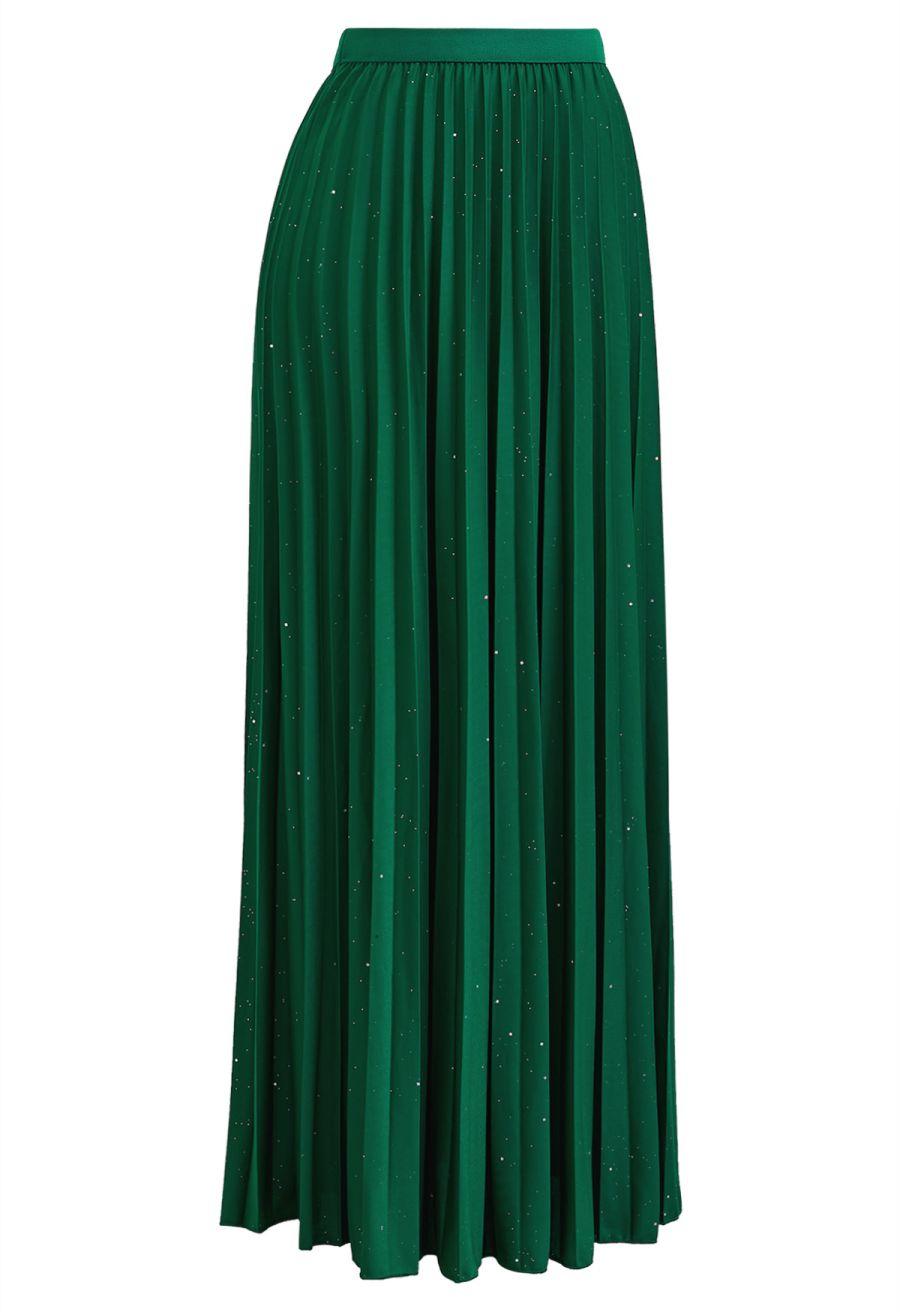 Twinkling Night Pleated Maxi Skirt in Green