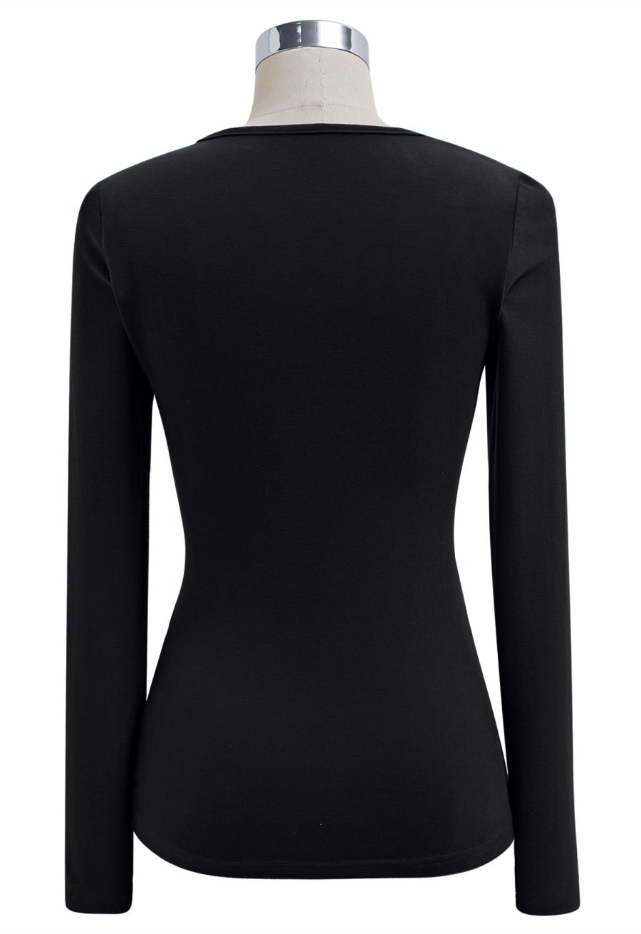 Crisscross V-Neck Fitted Top in Black