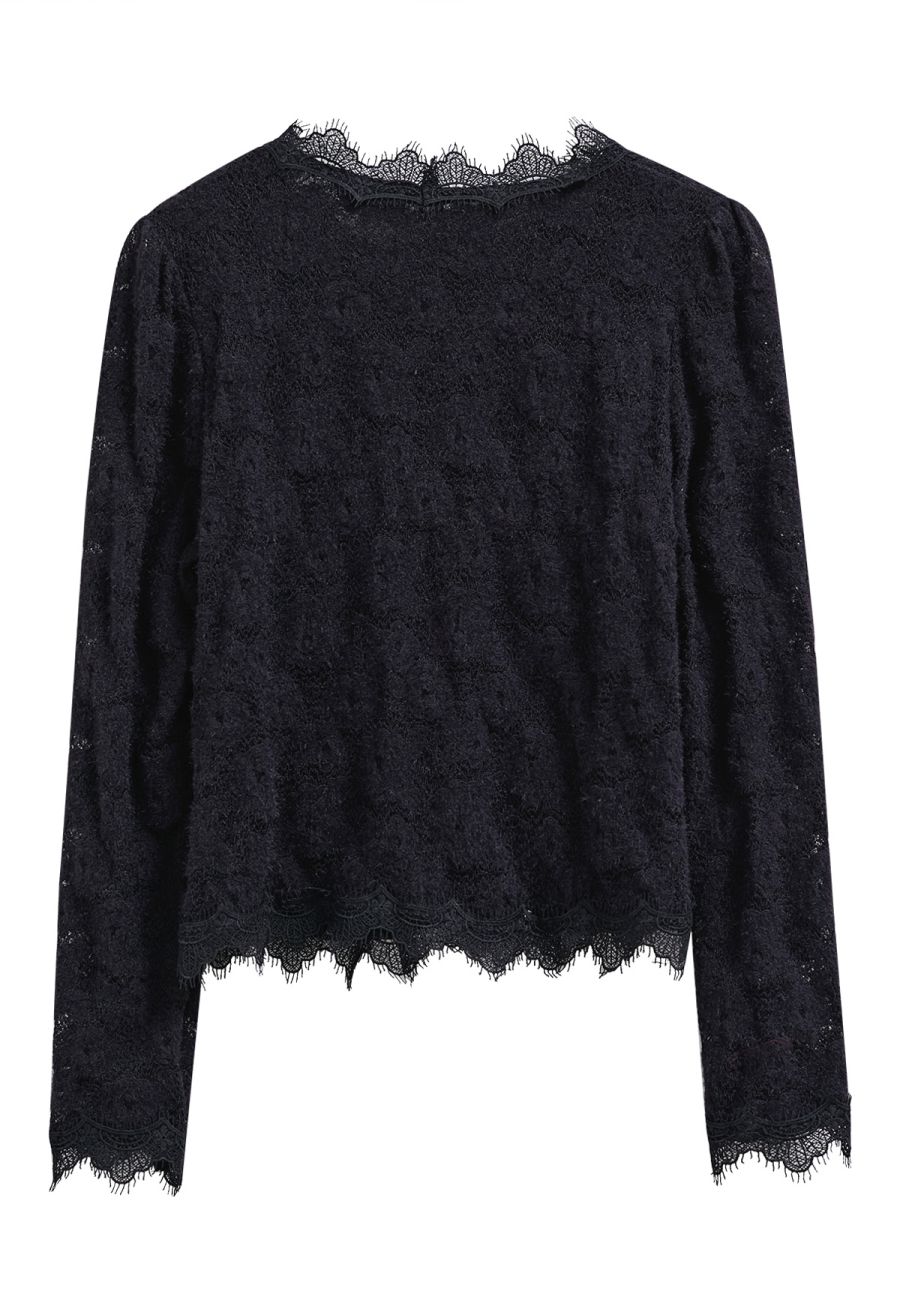 Full Floral Lace Button Up Top in Black
