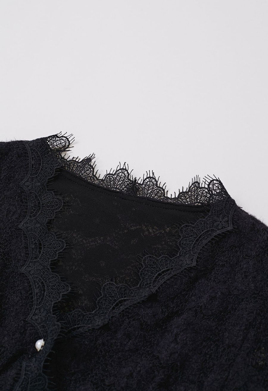 Full Floral Lace Button Up Top in Black