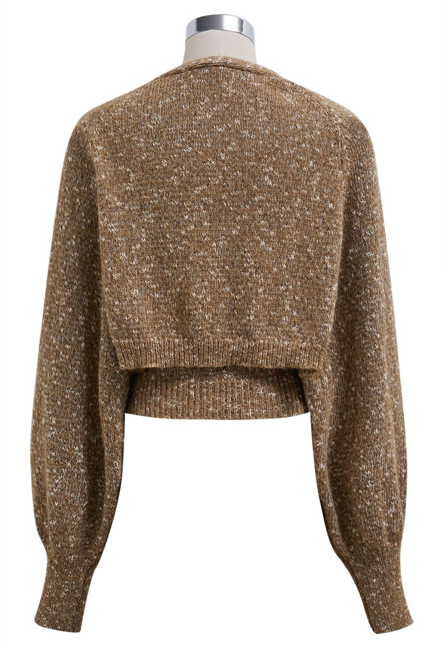 Halter Neck Two-Piece Crop Knit Top in Brown