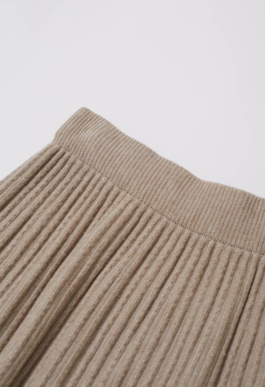 Gentle Touch Ribbed Knit Maxi Skirt in Light Tan