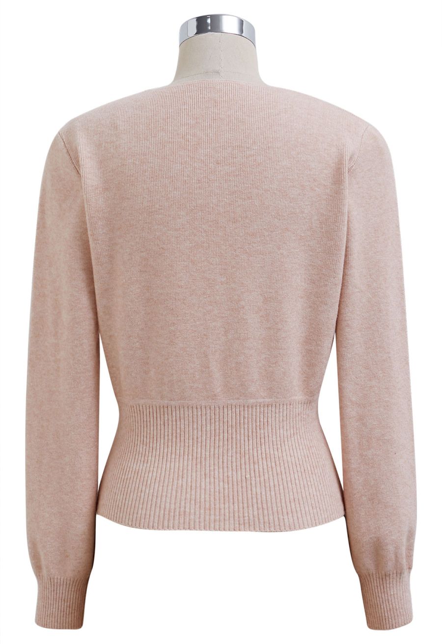 Lace Trim Fitted Knit Top in Dusty Pink
