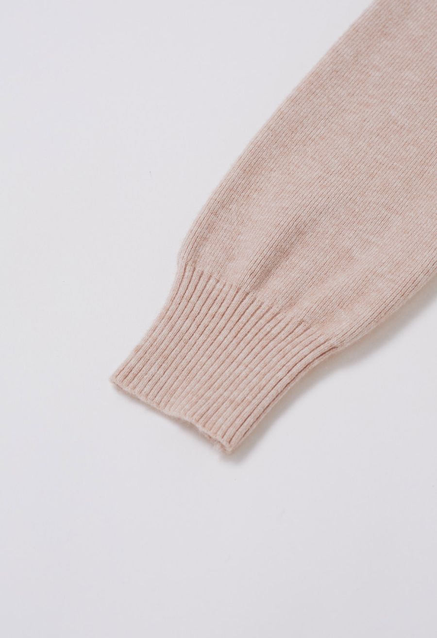 Lace Trim Fitted Knit Top in Dusty Pink