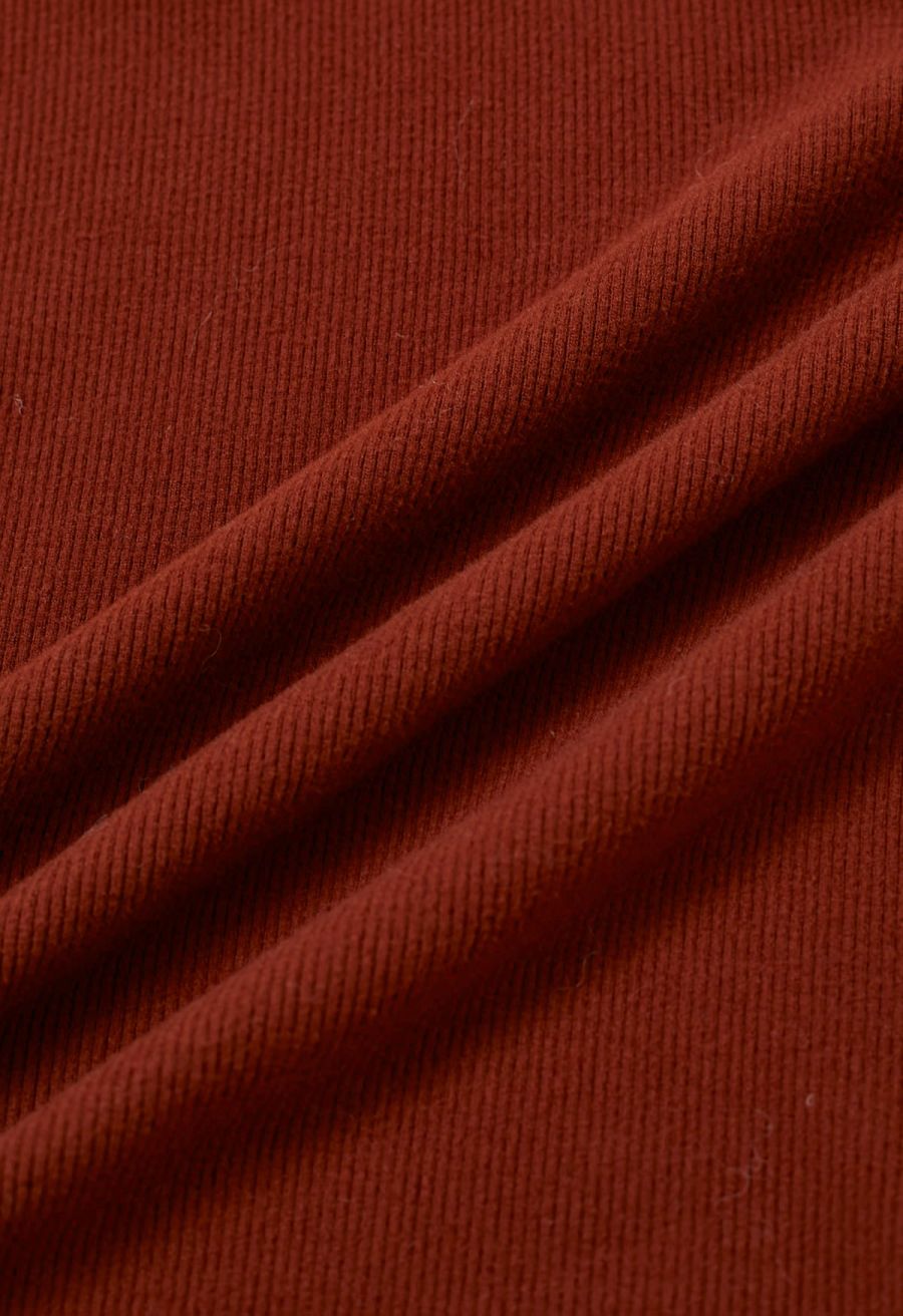 Flap Collar Ruched Side Long Sleeve Top in Rust Red