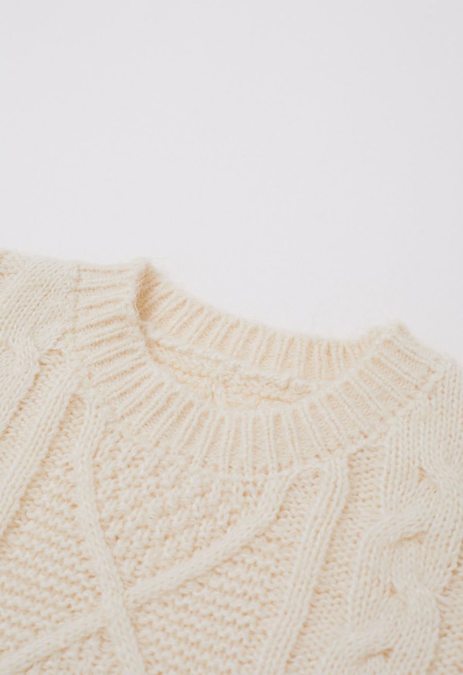 Two-Tone Cuffs Crew Neck Knit Sweater
