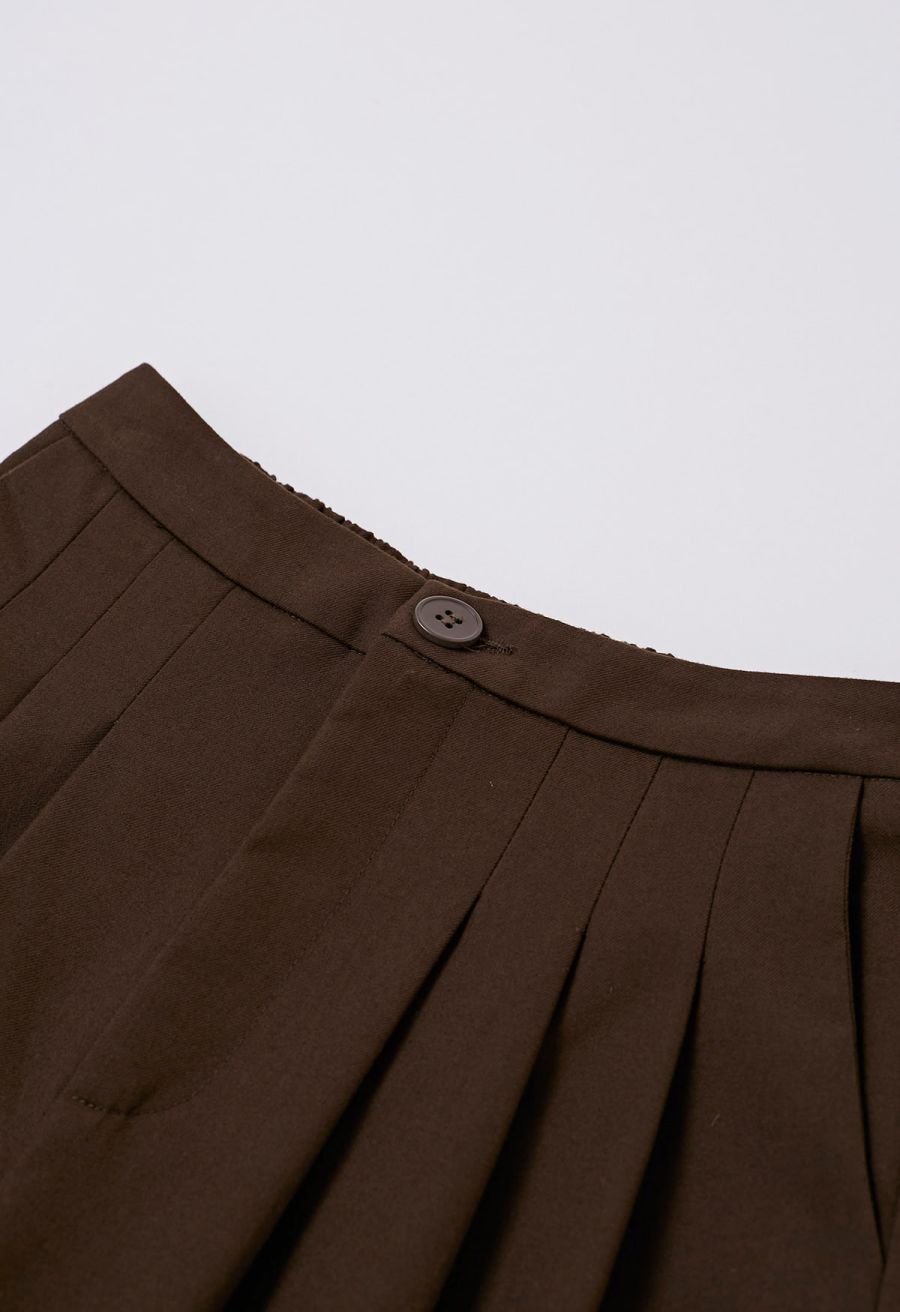 Modern Look Side Pocket Pleats Palazzo Pants in Brown