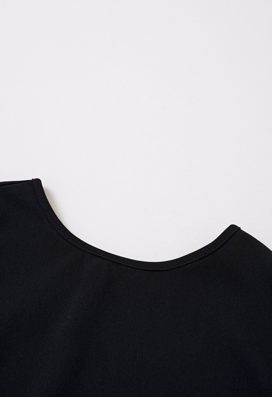 Ruched Side Ruffle Tulip Mini Dress in Black
