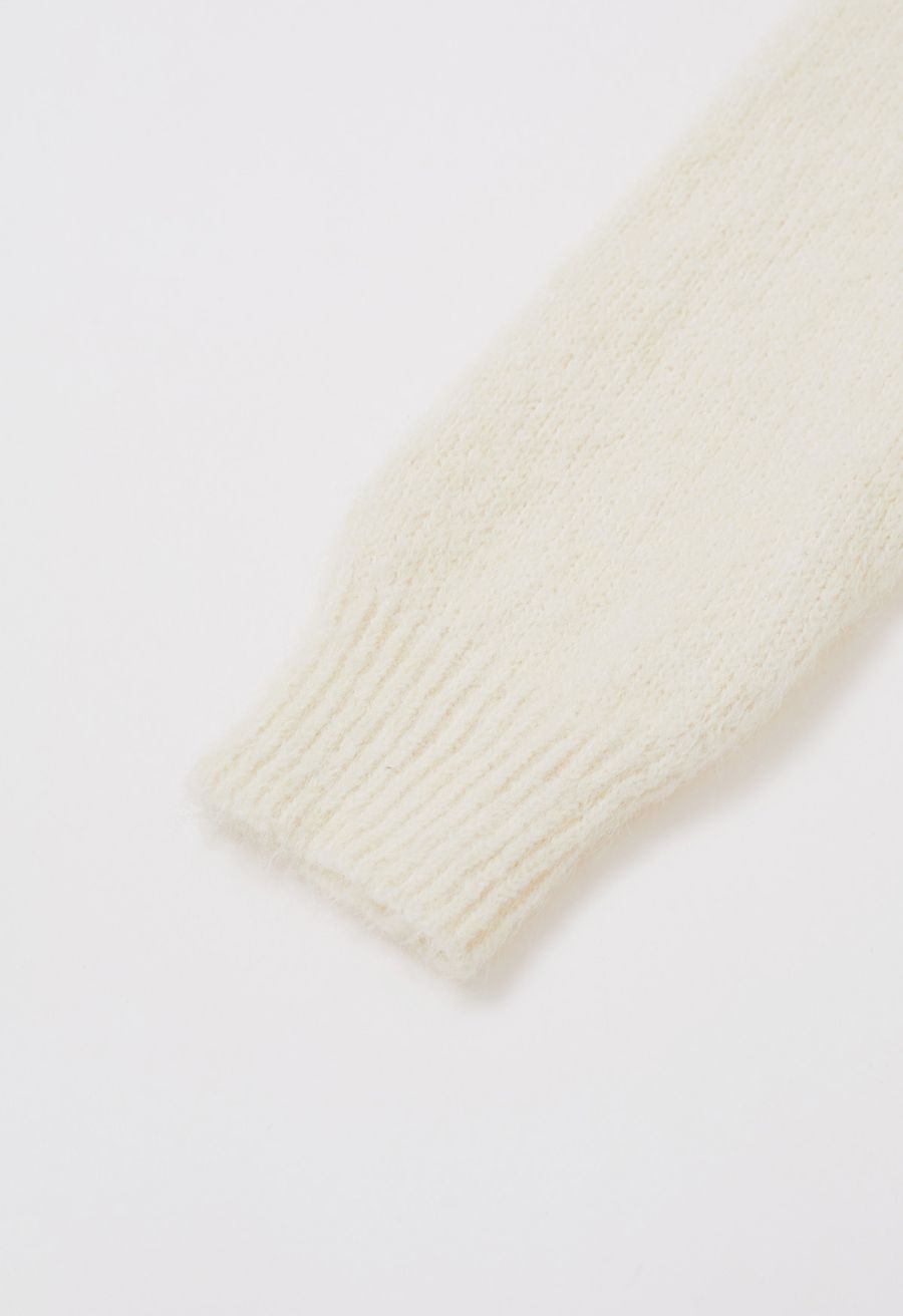 Starburst Rhinestone Snap Button Fuzzy Knit Cardigan in Cream