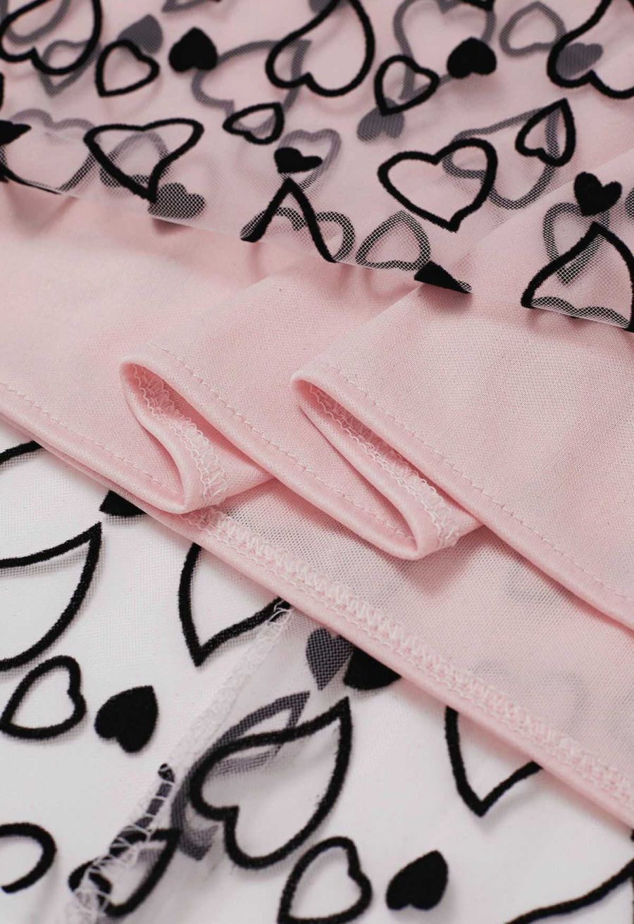 Endearing Velvet Heart Mesh Midi Skirt in Pink
