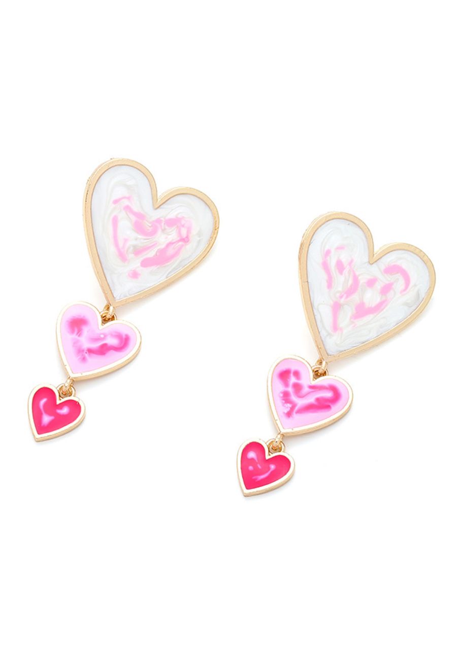 Multilayer Ombre Heart Oil Spill Enamel Earrings