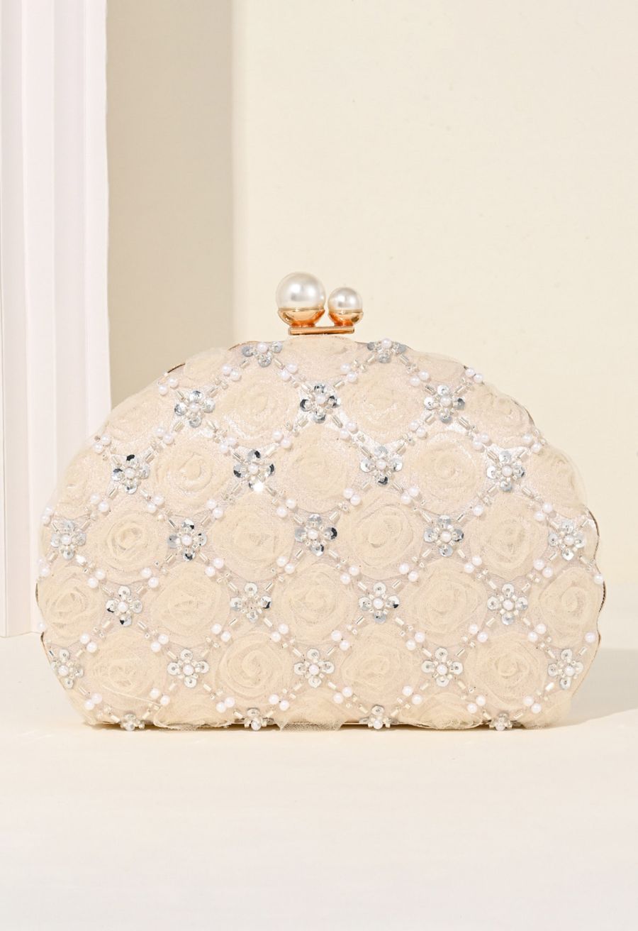 Rose Diamond-Shape Pearl Seashell Clutch