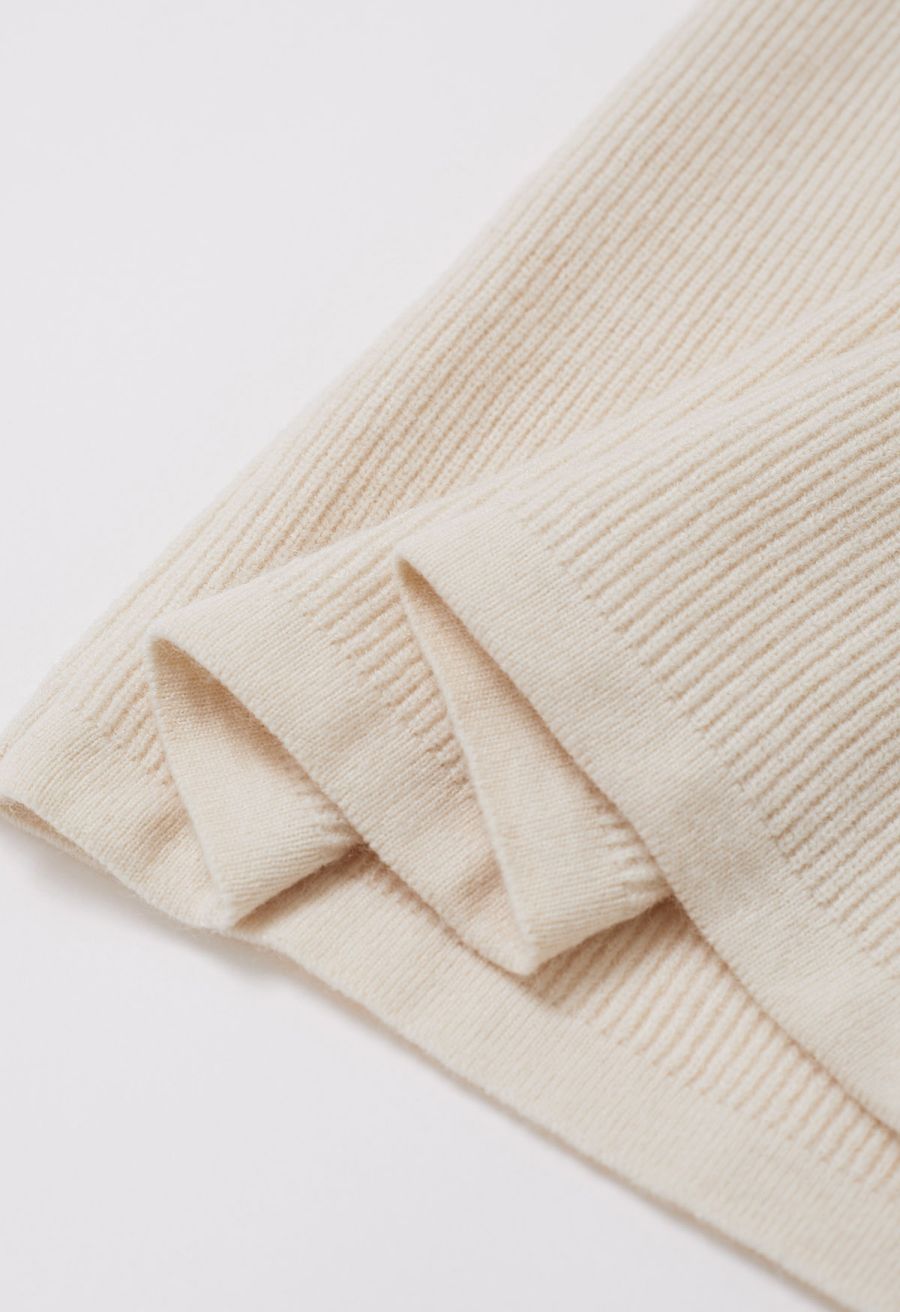 Batwing Sleeves Cinched Waist Knit Dress in Cream