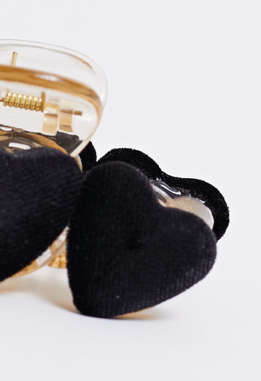 Velvet Heart Shape Hair Claw in Black