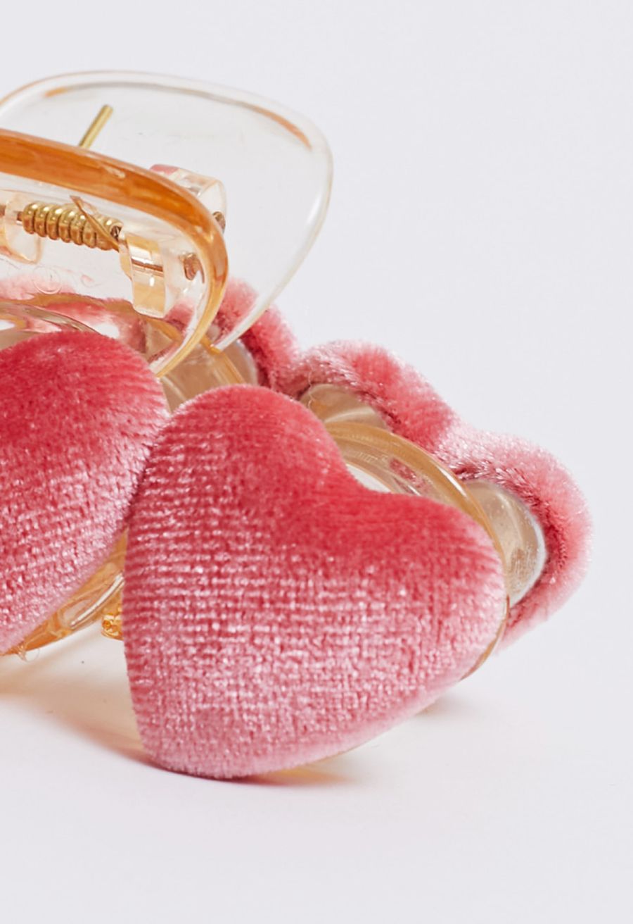 Velvet Heart Shape Hair Claw in Pink
