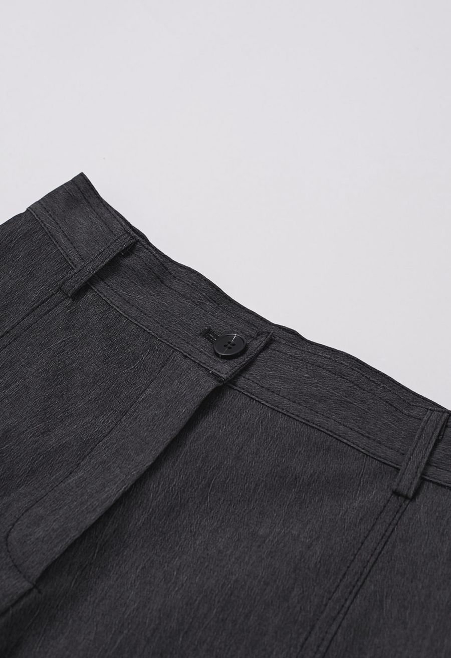 Side Patch Pockets Wide-Leg Pants in Smoke