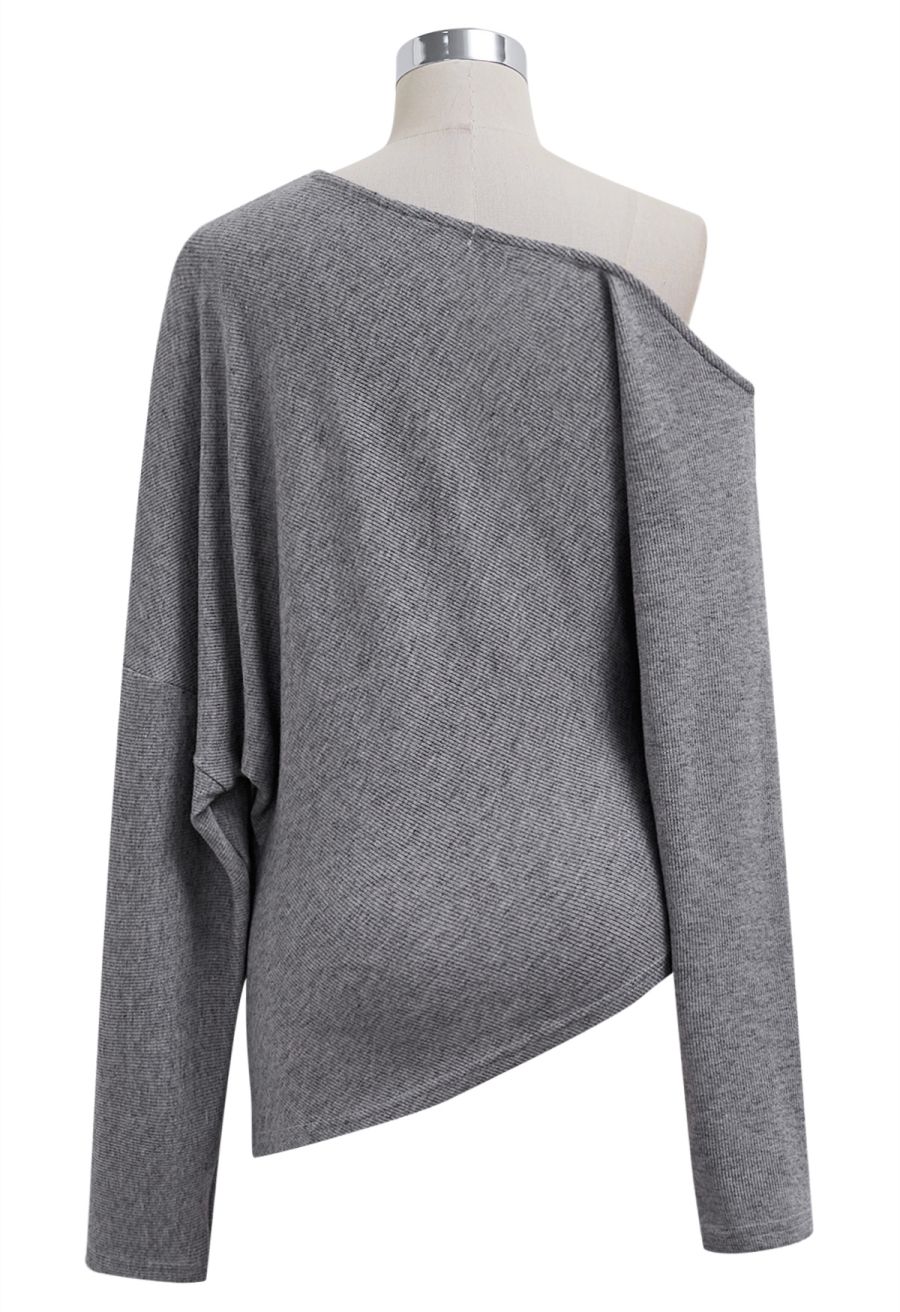 One-Shoulder Asymmetric Top in Grey