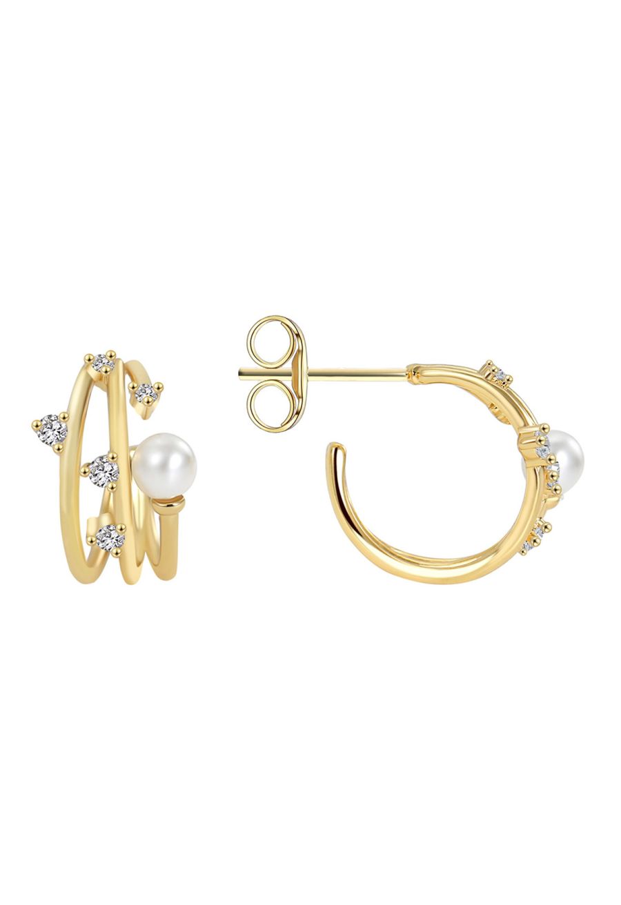 Layered Circles Rhinestone Pearl Earrings