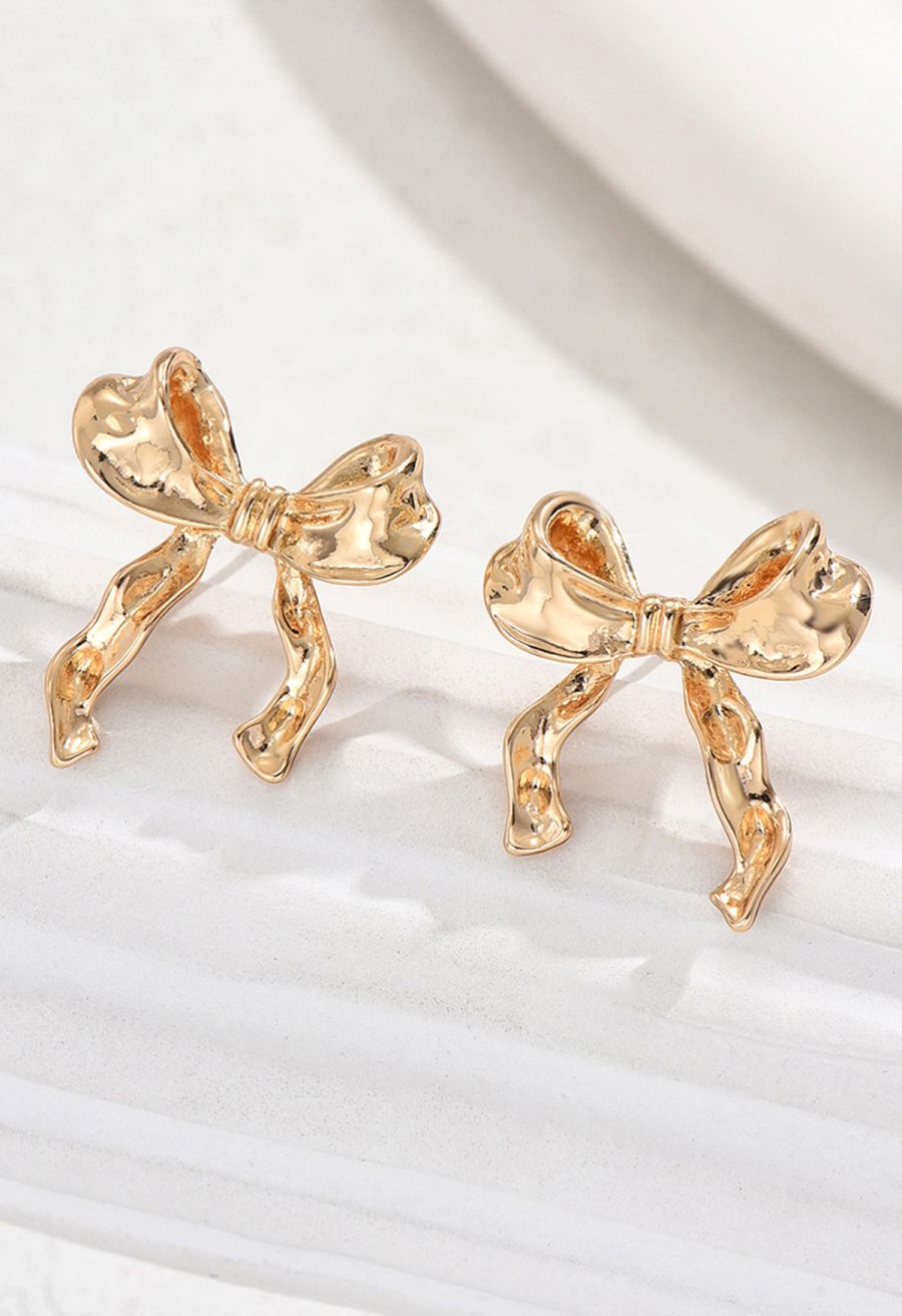 Golden Bow Stud Earrings