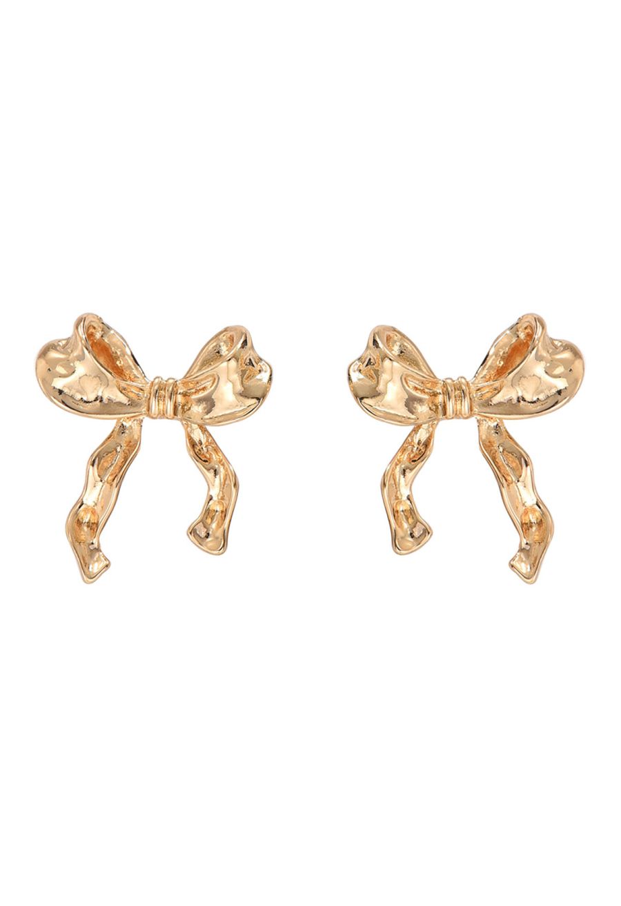 Golden Bow Stud Earrings