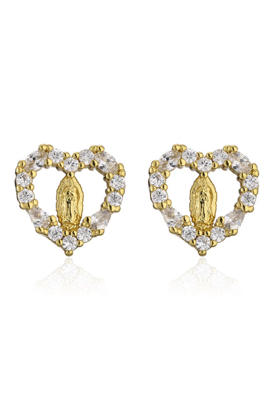 Rhinestones Virgin Mary Heart Earrings