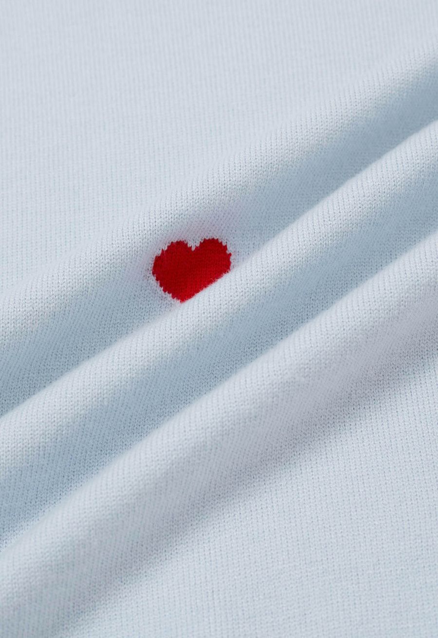 Red Heart Cotton Ruffle Spliced Knit Top in Light Blue