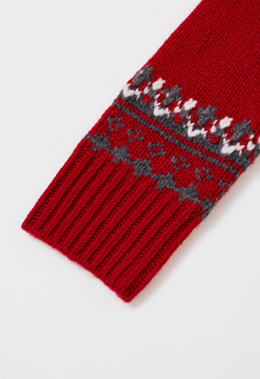 Nordic-Inspired Fair Isle Knit Sweater in Red