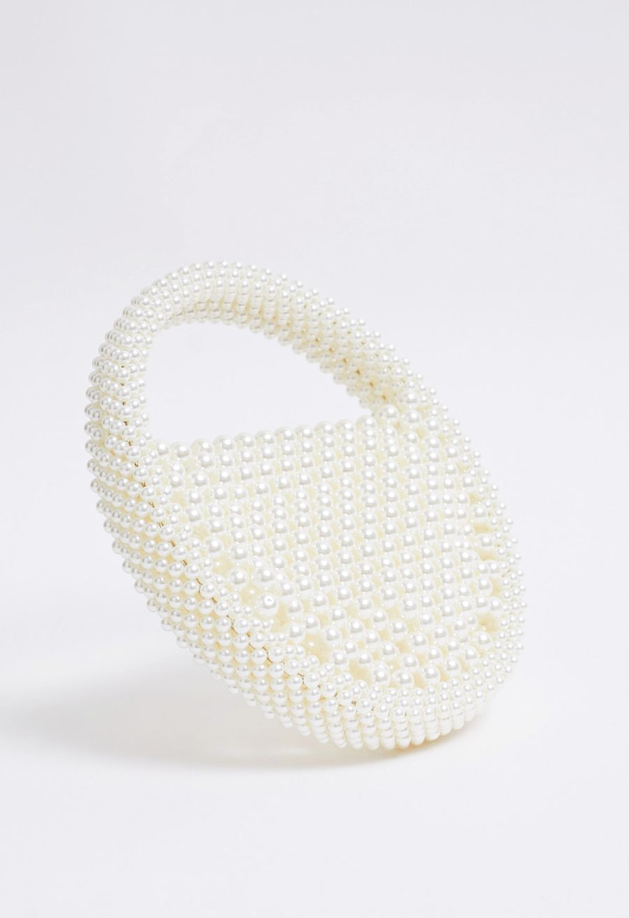 Handmade Pearl Beaded Circle Clutch