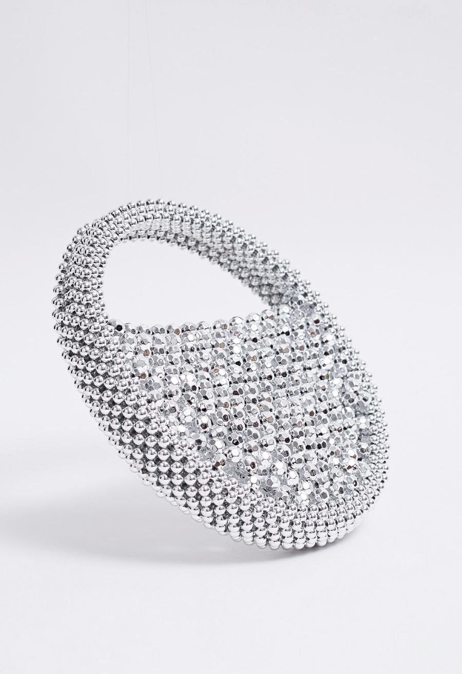 Handmade Silver Beaded Circle Clutch