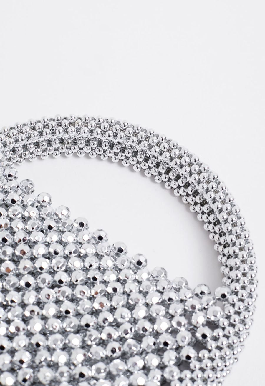 Handmade Silver Beaded Circle Clutch