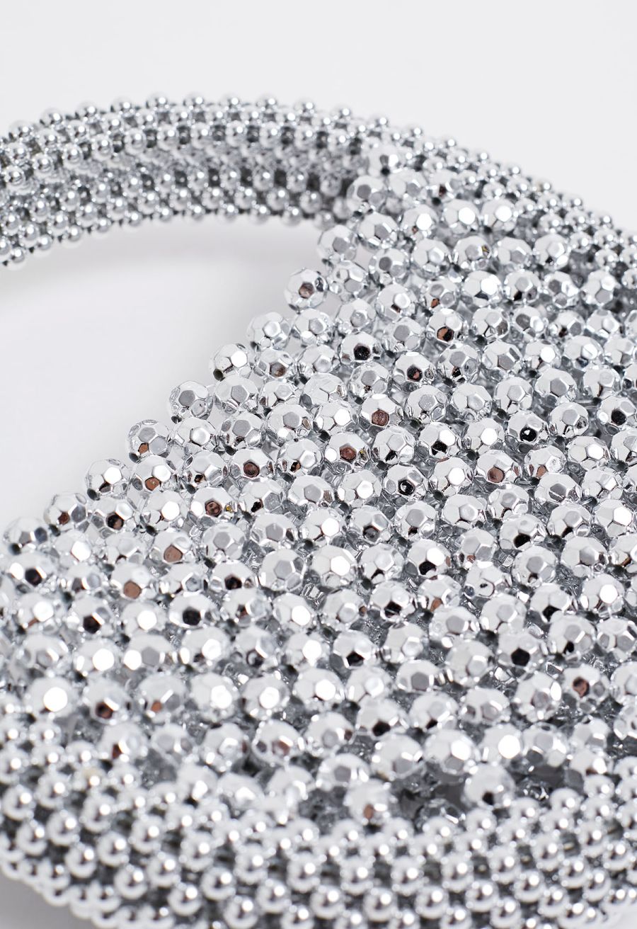 Handmade Silver Beaded Circle Clutch