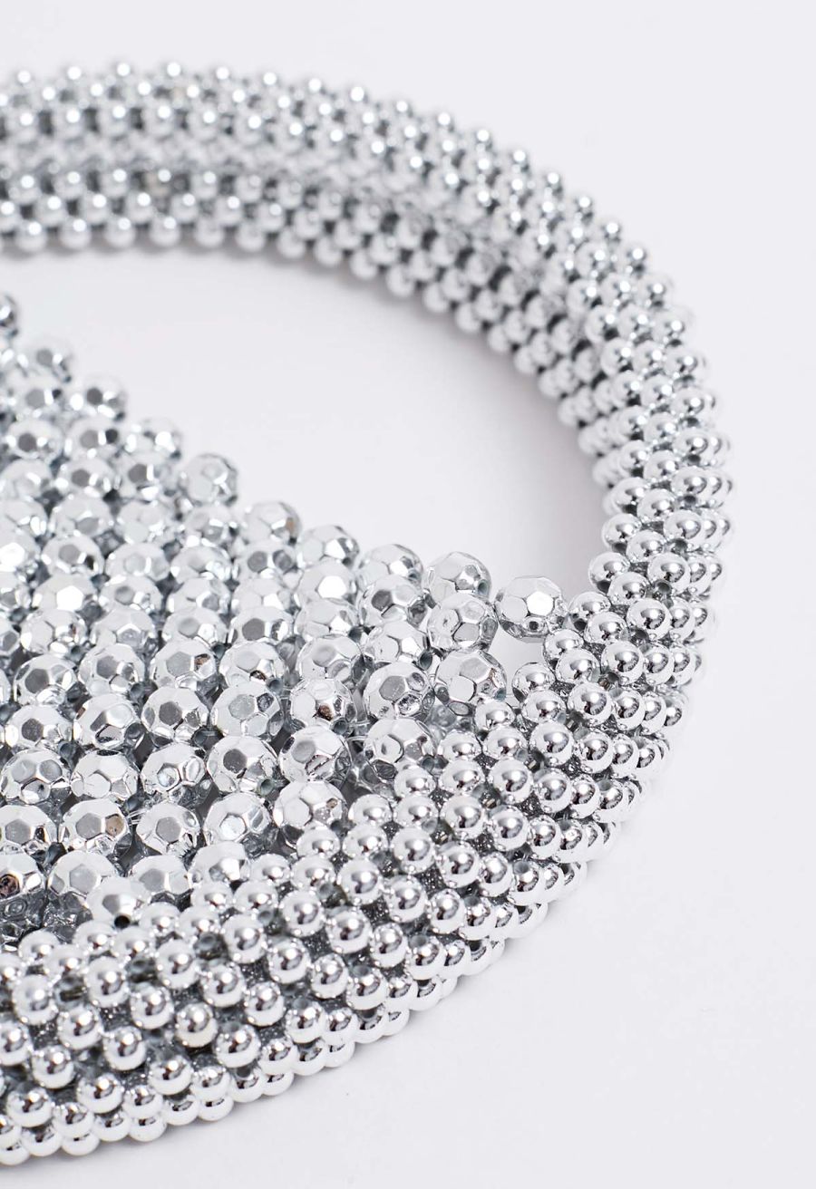 Handmade Silver Beaded Circle Clutch