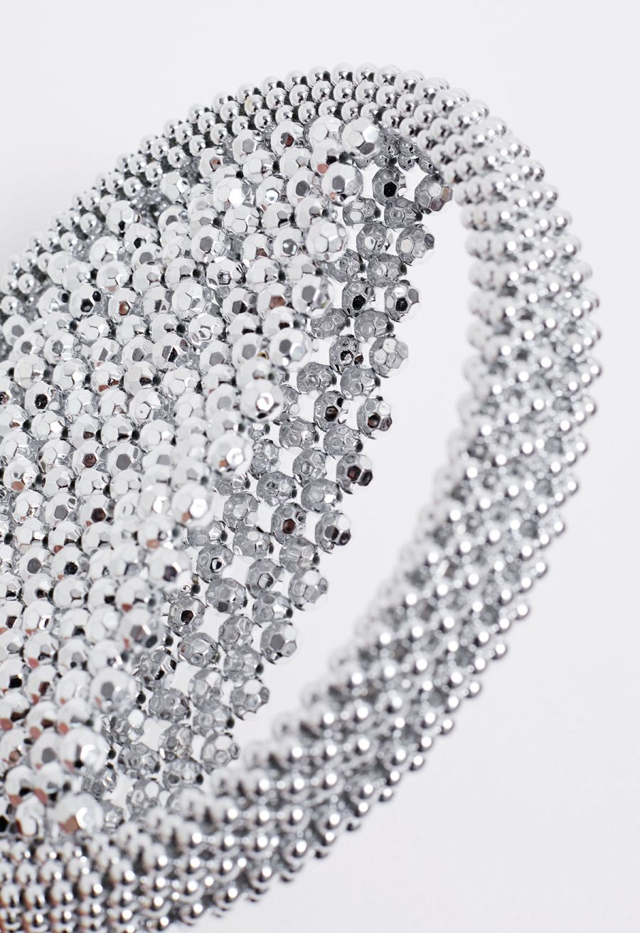 Handmade Silver Beaded Circle Clutch