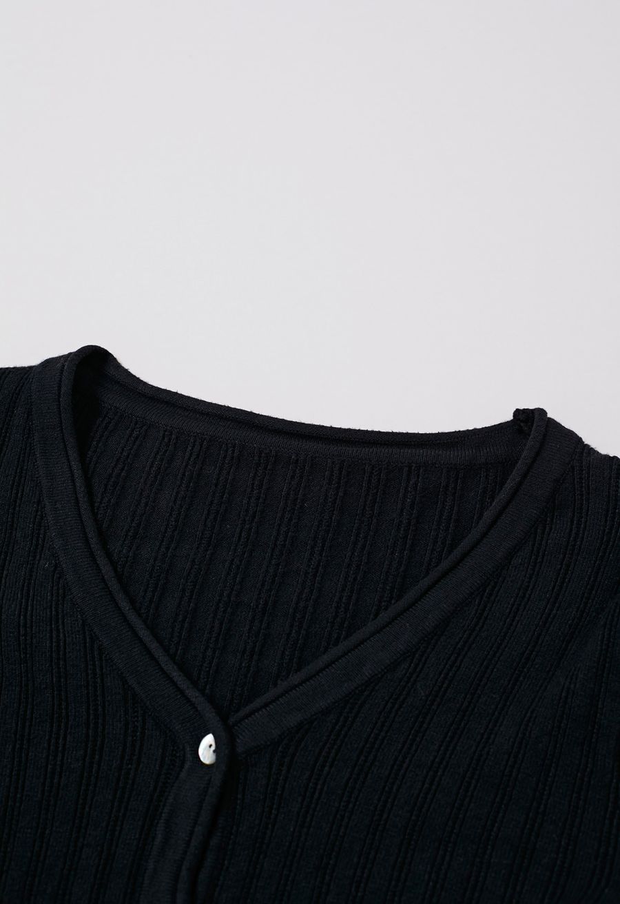 Flare Cuffs Button Knit Top and Mini Skirt in Black