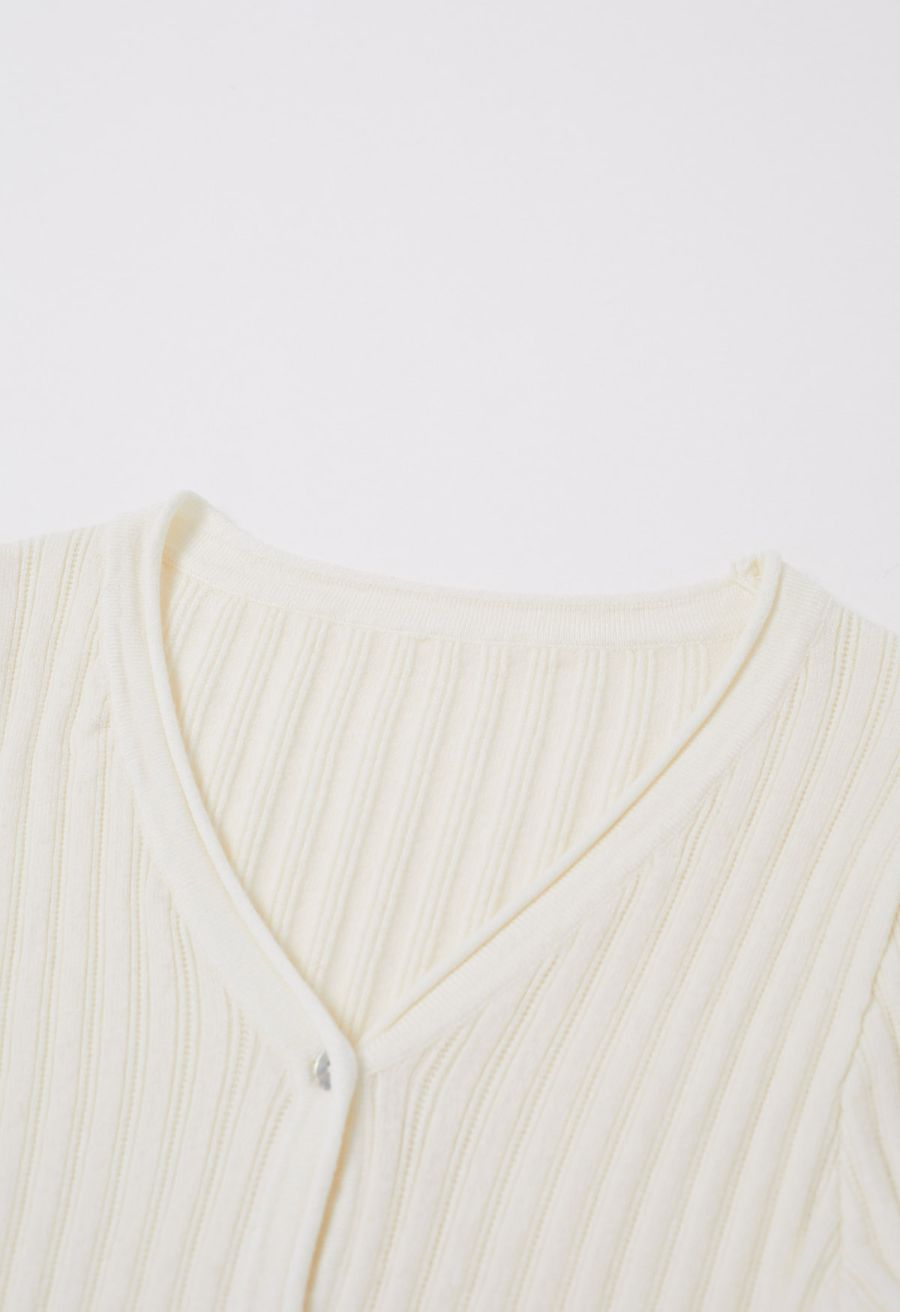 Flare Cuffs Button Knit Top and Mini Skirt in Cream