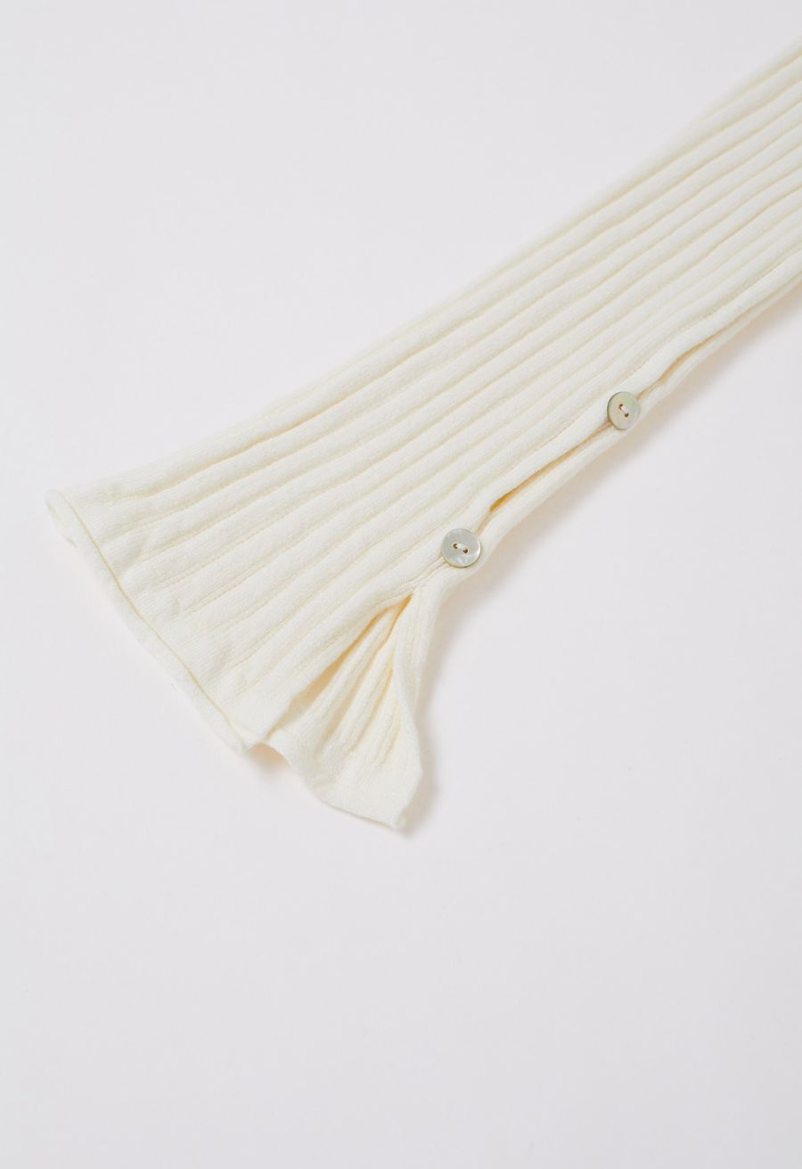 Flare Cuffs Button Knit Top and Mini Skirt in Cream